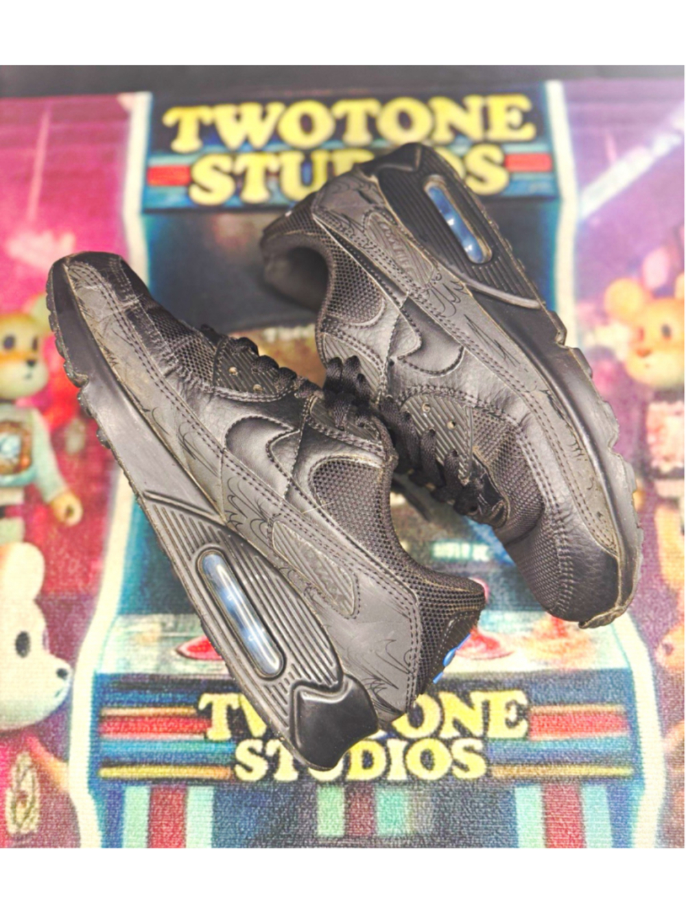 Nike Air Max 90 Men’s Low Top Leather Lace Up Black/Blue Sneakers